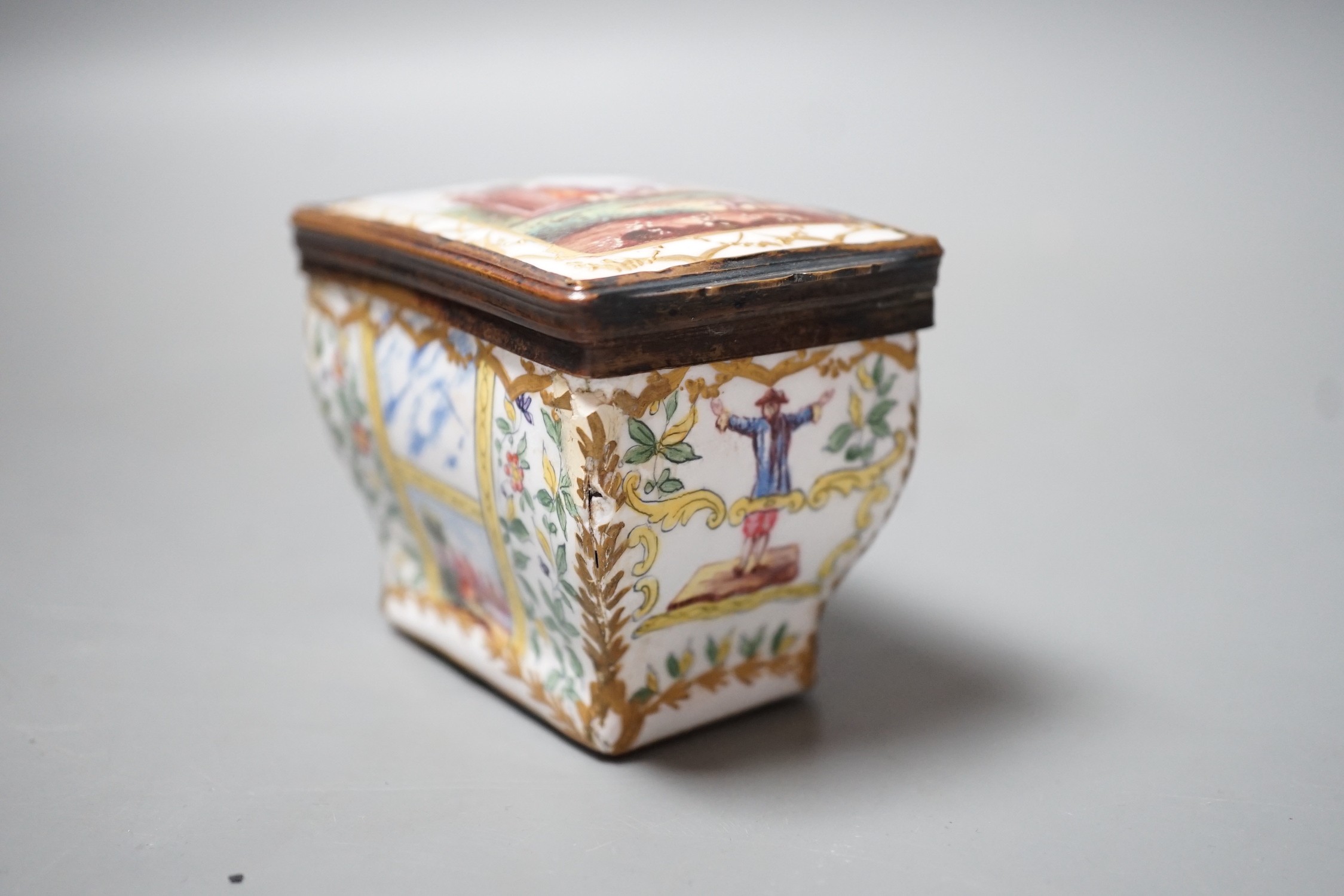 A 19th century Continental bombe shape enamel snuff box, 8cms long